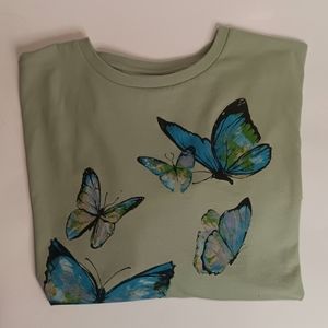 L Green Top with Butterflies
